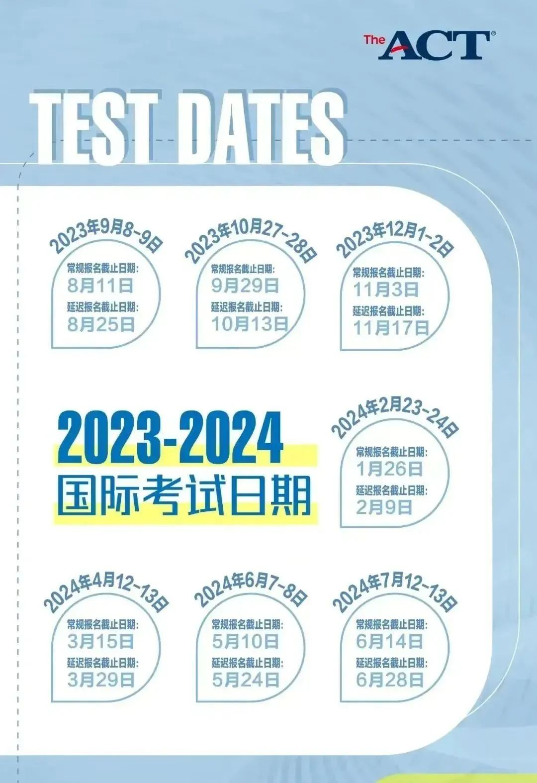 2024年SAT、ACT、AP、TOEFL考试时间安排