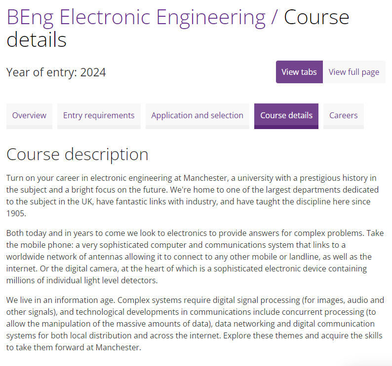 曼彻斯特大学Electronic Engineering课程设置