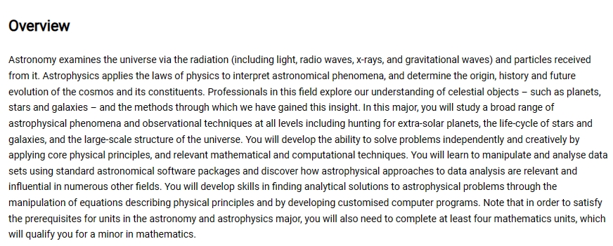 麦考瑞大学Astronomy and astrophysics(BS)大一预习什么?