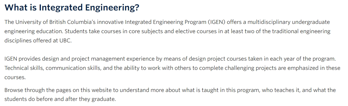 英属哥伦比亚大学Integrated Engineering本科专业课预习辅导