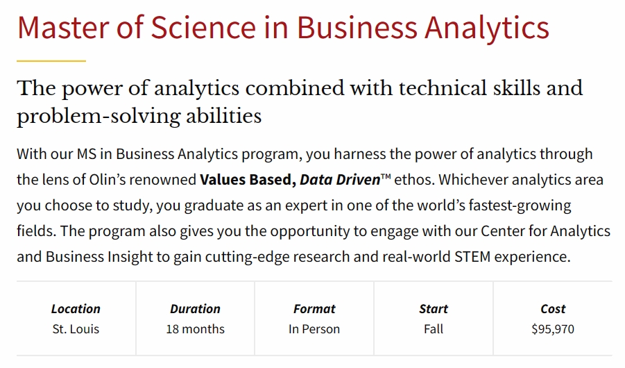 圣路易斯华盛顿大学Business Analytics硕士同步辅导课程