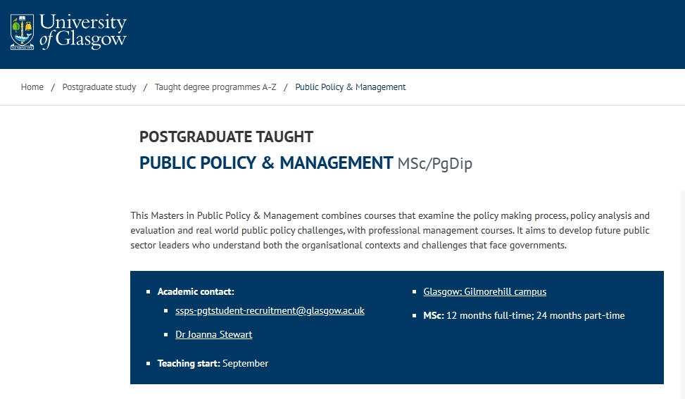 格拉斯哥大学Public Policy & Management学什么?