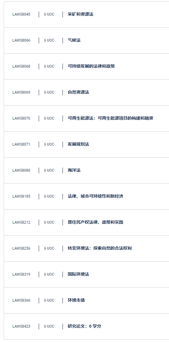 2024年新南威尔士大学法学硕士选课指南