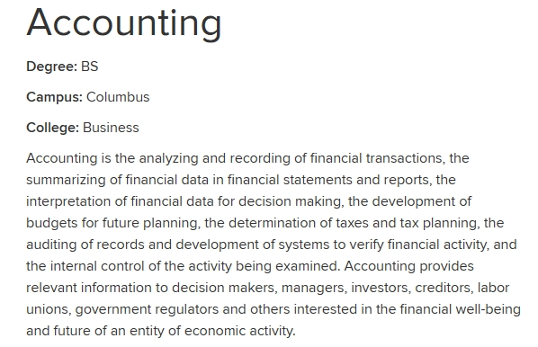 俄亥俄州立大学会计学(Accounting)专业课程设置