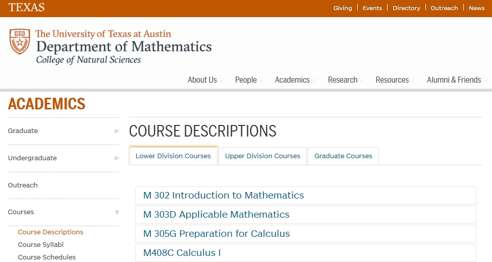 德克萨斯大学奥斯汀分校数学课程都有哪些?