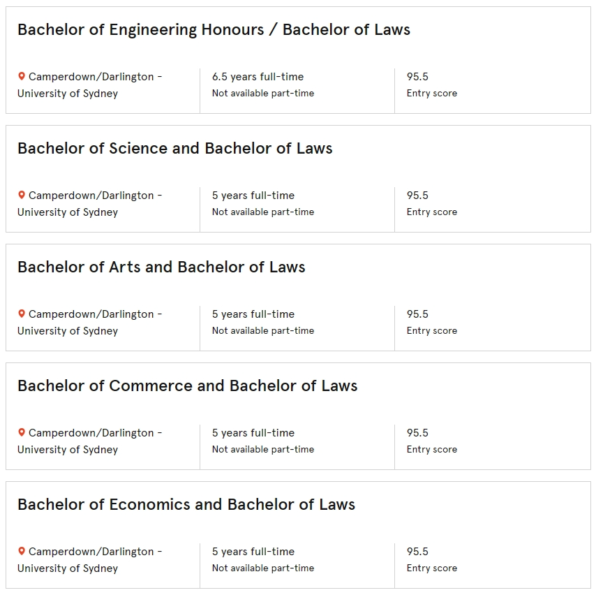 悉尼大学法学LLB课程设置(含最新课表安排)