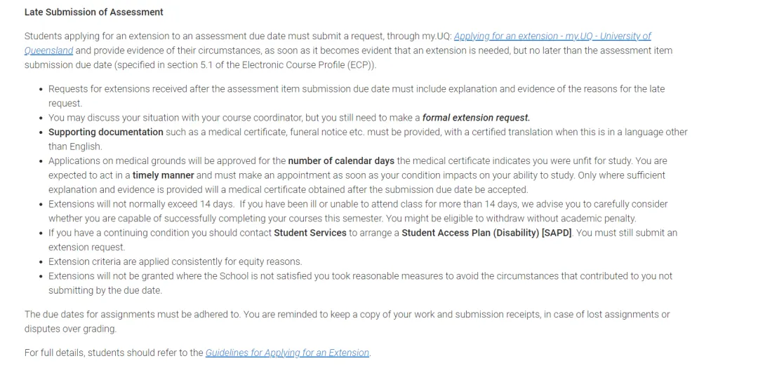 UQ迟交作业扣多少分?作业延期如何申请?
