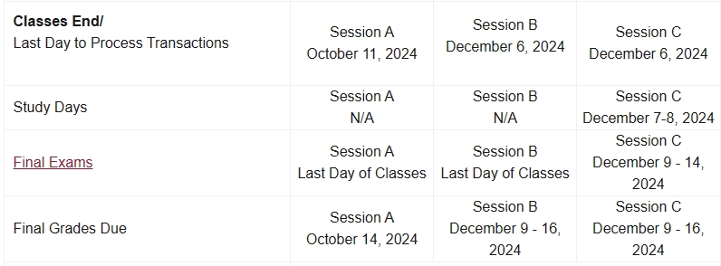 2024秋季亚利桑那州立大学Final考试时间表出炉!(各科目考试一览)