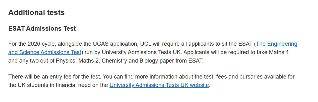 伦敦大学学院2026申请季入学笔试新变化:新增ESAT、TMUA、STEP、TARA笔试!