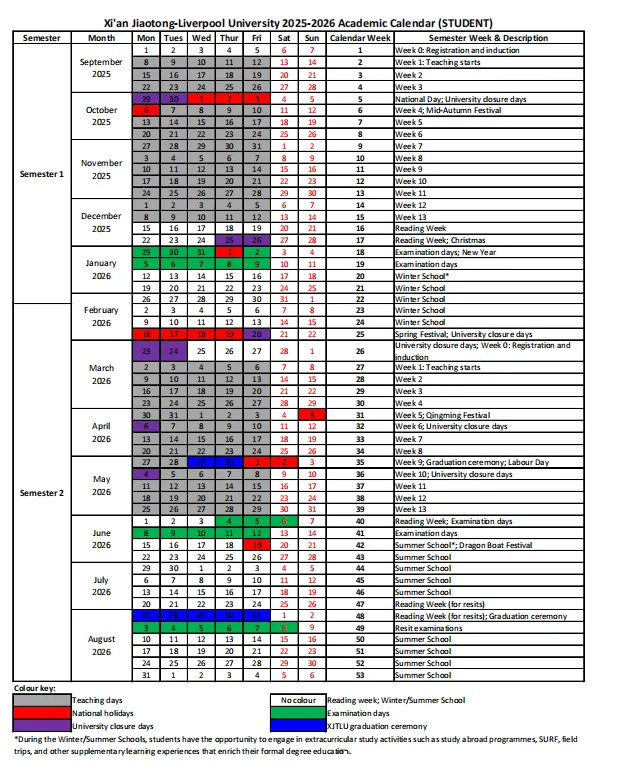 2025-26学年西交利物浦大学校历出炉！（内含新生入学指南）