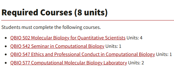 南加州大学定量与计算生物学硕士（MS）课程大纲设置