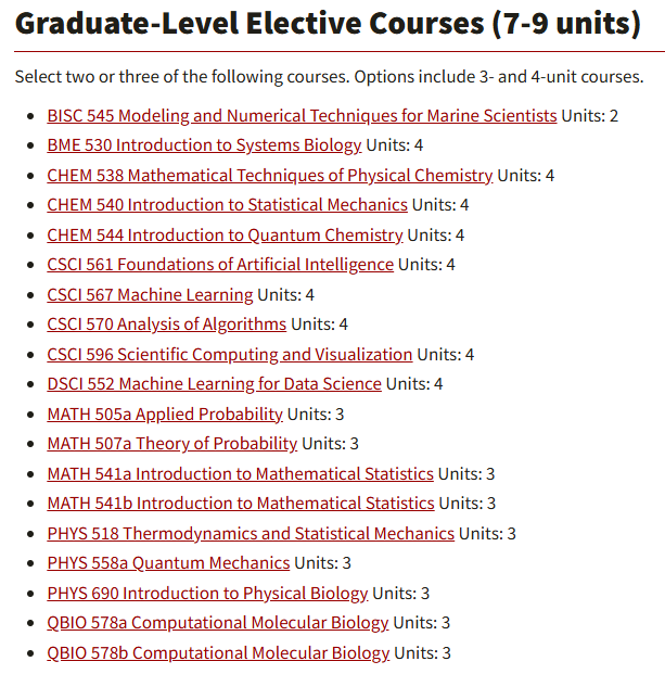 南加州大学定量与计算生物学硕士（MS）课程大纲设置