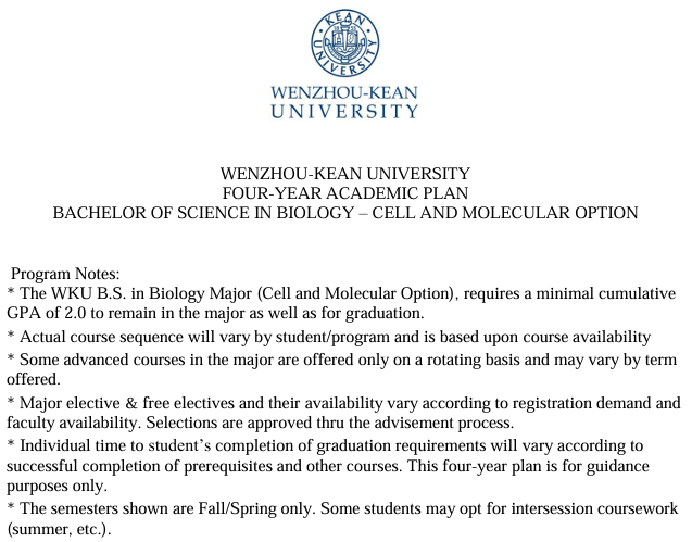 温州肯恩大学生物科学（细胞与分子方向）专业所学课程包括哪些？