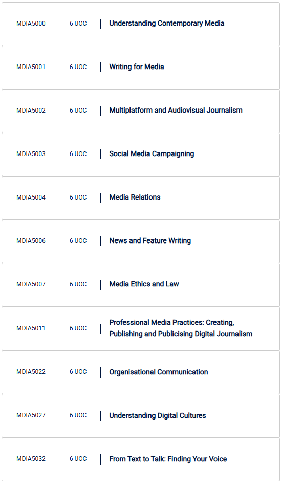 UNSW新闻与传播硕士专业选课学分规划+选修课程盘点！
