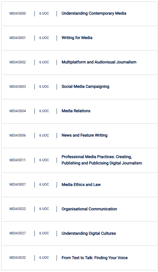 UNSW新闻与传播硕士专业选课学分规划+选修课程盘点！