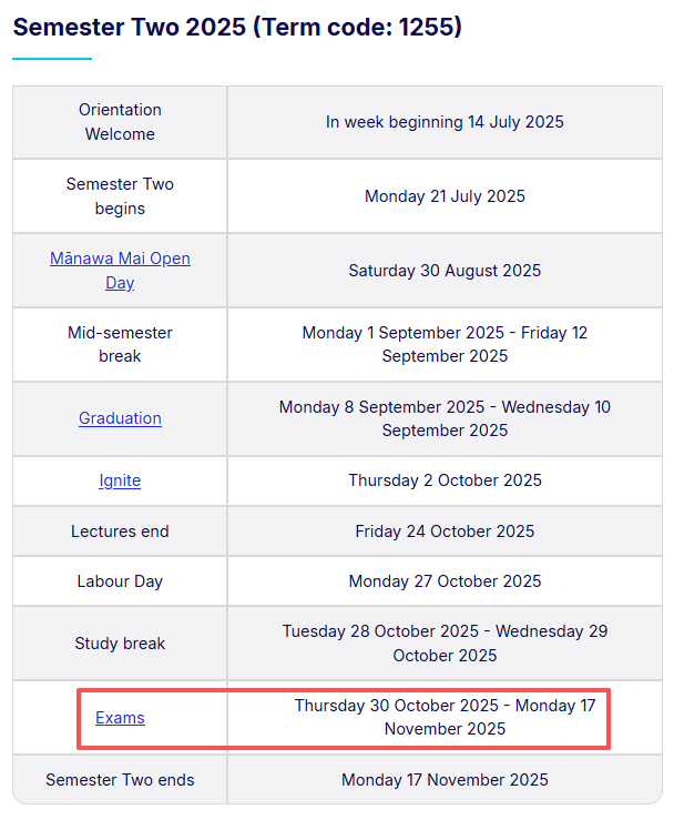 奥克兰大学25S2期末考试10.30开考！考试科目时间安排+Final备考攻略！