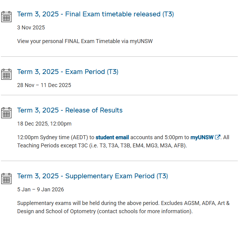 新南威尔士大学final辅导：25T3期末考试时间安排+备考攻略！