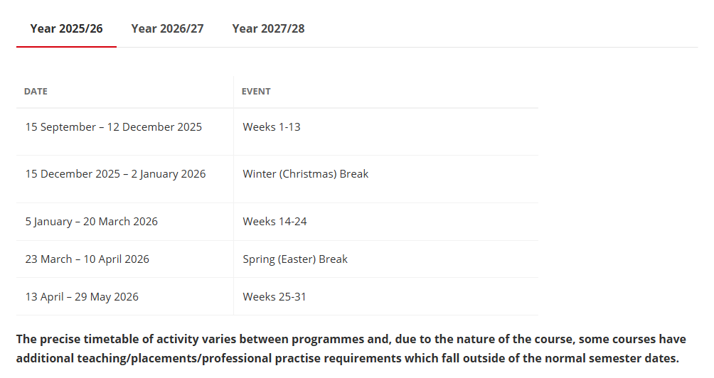 2025/2026学年贝尔法斯特女王大学校历一览！