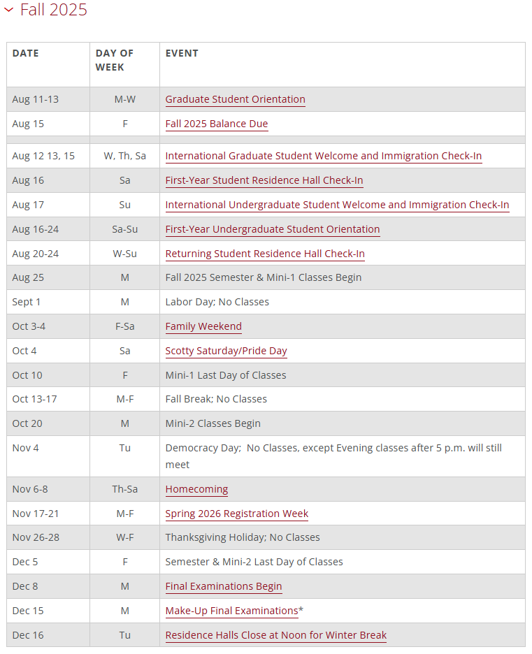 卡内基梅隆大学2025-2026学年校历最新安排！