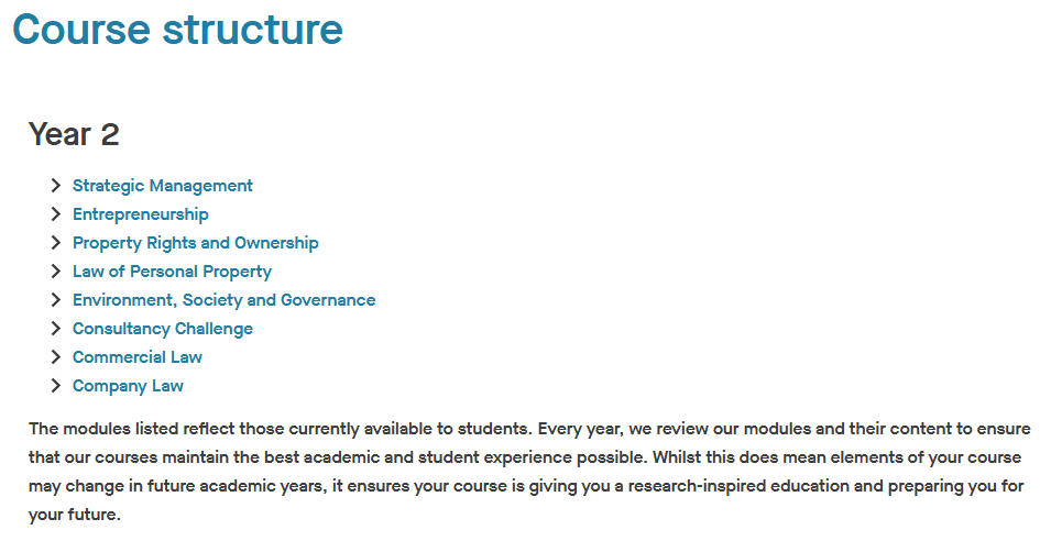 莱斯特大学商业与法律大二主要学哪些课程？