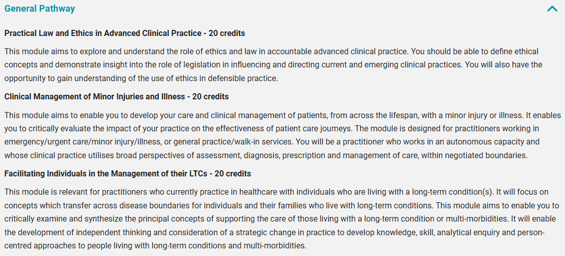 考文垂大学高级临床实践硕士第一、第二年课程主要学什么？