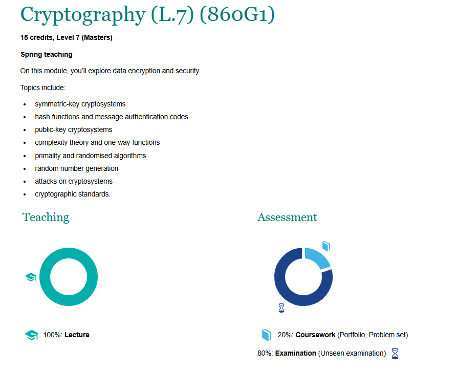 萨塞克斯大学860G1密码学期末考试主要考什么？考点全解析！