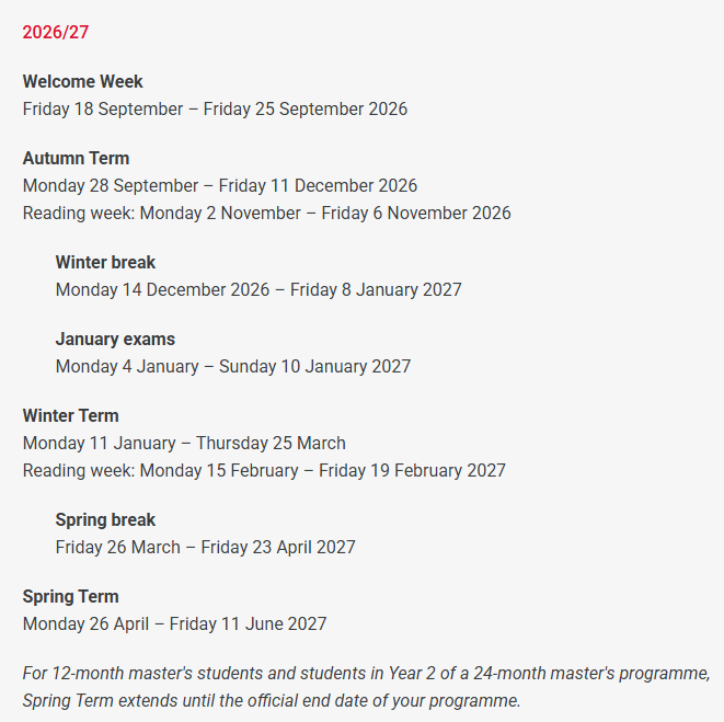 LSE 2026/27学年校历+关键时间节点！