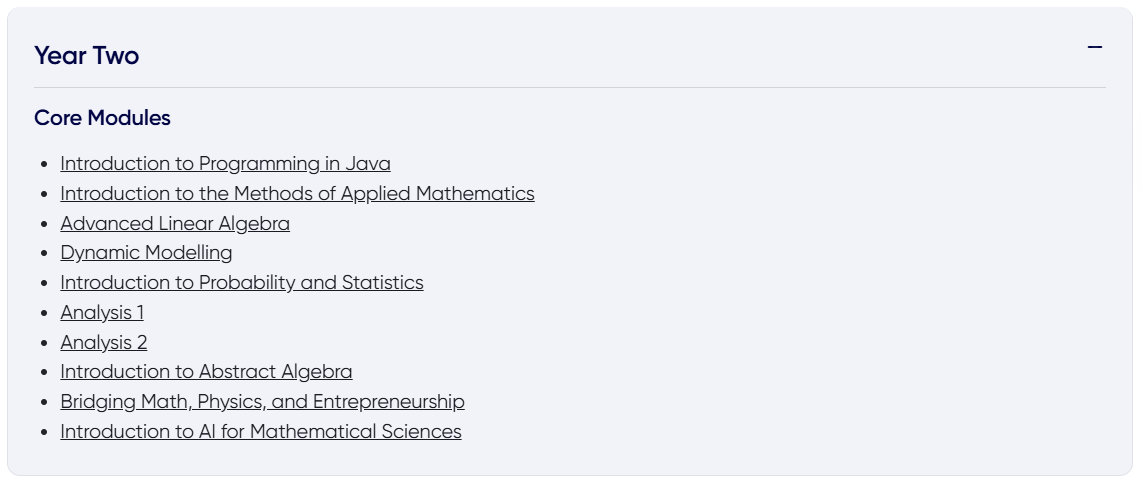 西交利物浦大学应用数学Bsc大二主要学什么？