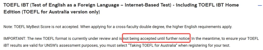 注意：新南威尔士大学、牛津大学暂不接受新版托福，可转考雅思！