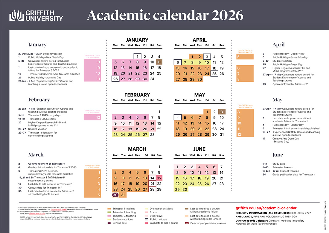 格里菲斯大学2026年校历｜T1、T2、T3学期时间轴抢先看！